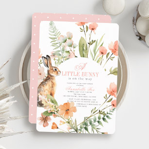 Little Bunny Pink Floral Girl Baby Shower Invitation