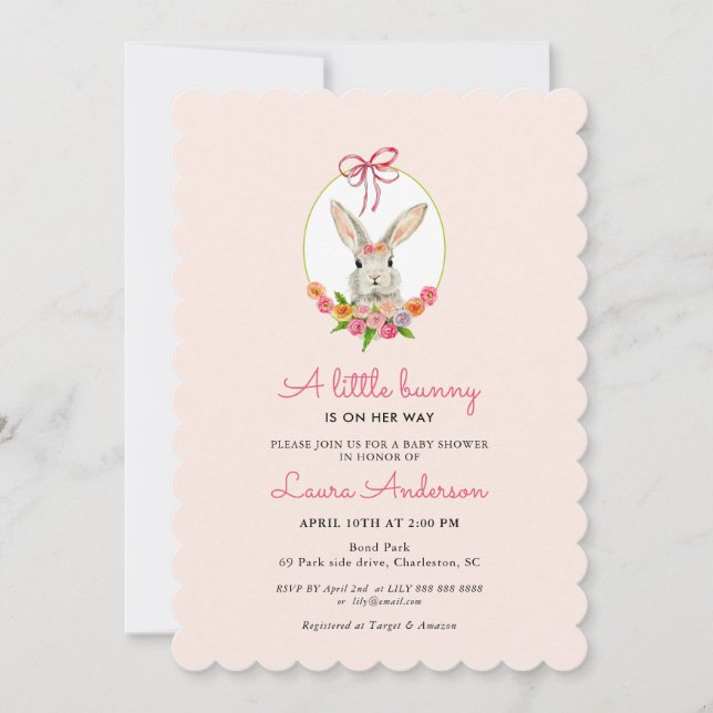 Little Bunny Pink Girl Baby Shower Invitation (Front)