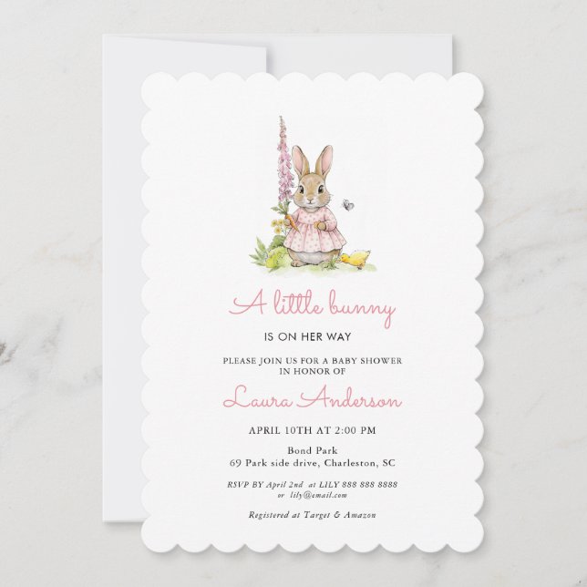 Little Bunny Pink Girl Baby Shower Invitation (Front)