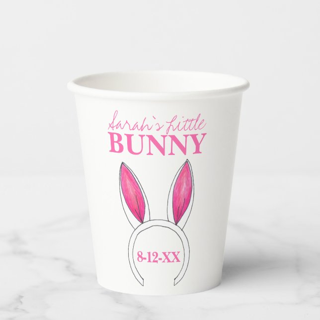Little Bunny Pink Rabbit Ears New Baby Shower Paper Cups (Front)
