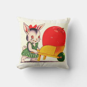 little bunny pushing cart with great big apple cushion