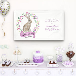 Little Bunny Rabbit and Pretty Flowers Baby Shower Banner