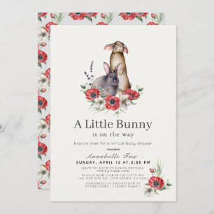 Little Bunny Red Anemone Virtual Baby Shower Invitation