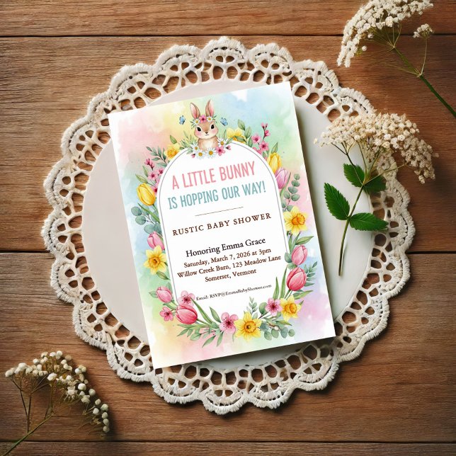 Little Bunny Spring Floral Baby Shower Invitation (Creator Uploaded)