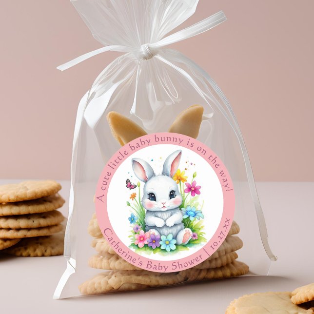Little Bunny Wildflower Garden Easter Baby Shower Classic Round Sticker (Creator Uploaded)