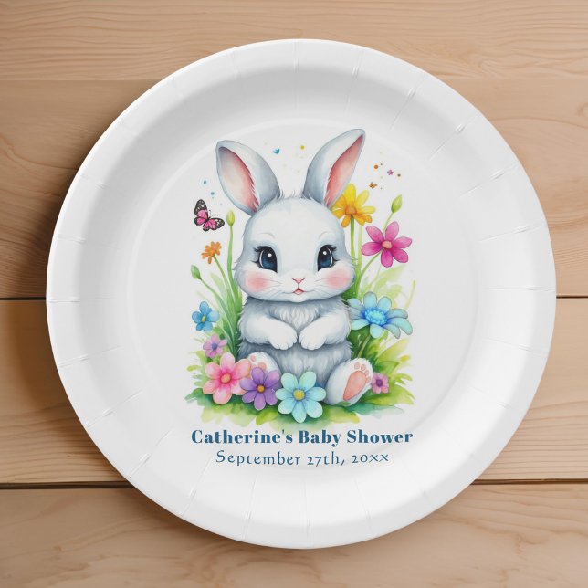 Little Bunny Wildflower Garden Easter Baby Shower Paper Plate (Creator Uploaded)
