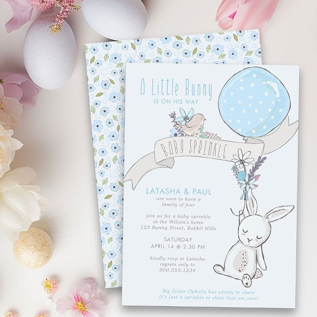 Little Bunny with Balloon Cute Boy Baby Sprinkle Invitation (Boy Baby Sprinkle Invitation from my Little Bunny & Balloon Baby Shower collection)