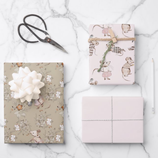 Little Busy Brown Mice Baby Wrapping Paper Sheet (Front)