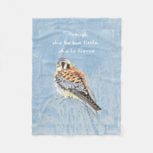 Little but Fierce Inspirational Quote Kestrel Bird Fleece Blanket
