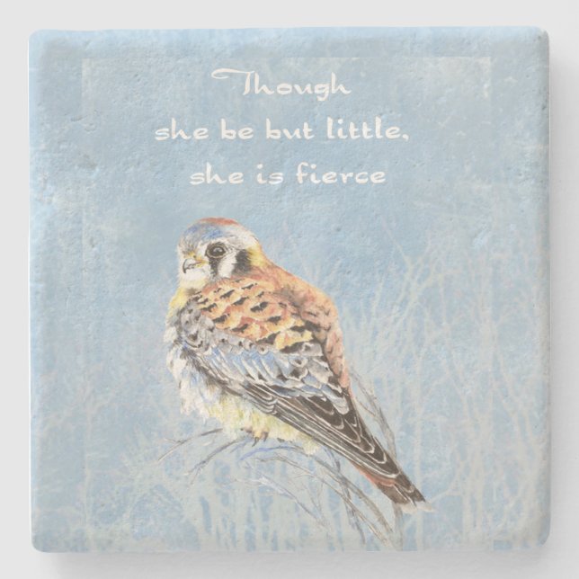 Little But Fierce Shakespeare Quote Kestrel Bird Stone Coaster (Front)