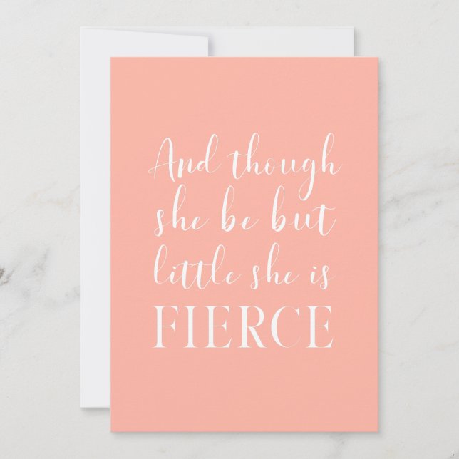 Little But Fierce White Script on Blush Pink Invitation (Front)