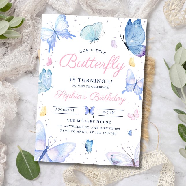 Little Butterfly 1st Birthday Purple Butterfly Invitation (Creator Uploaded)