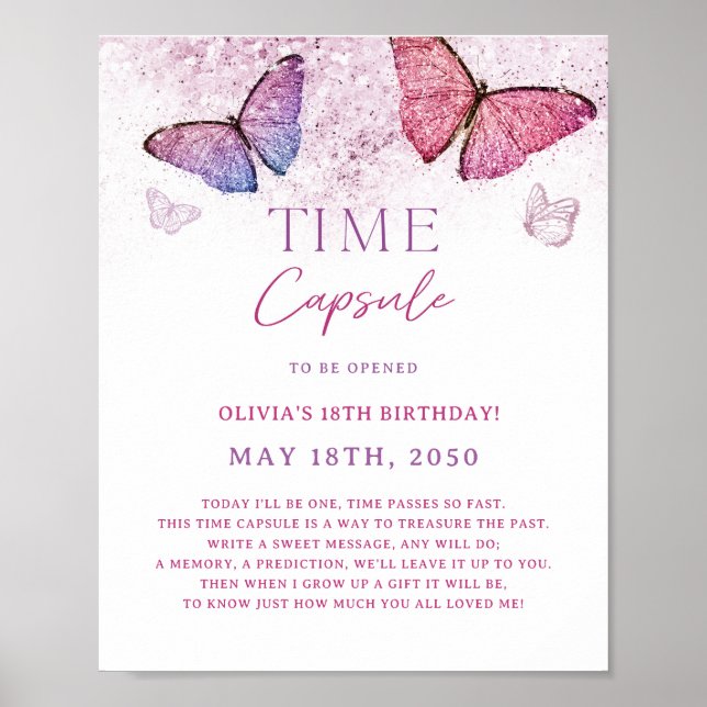 Little Butterfly 1st Birthday Time Capsule Sign (Front)