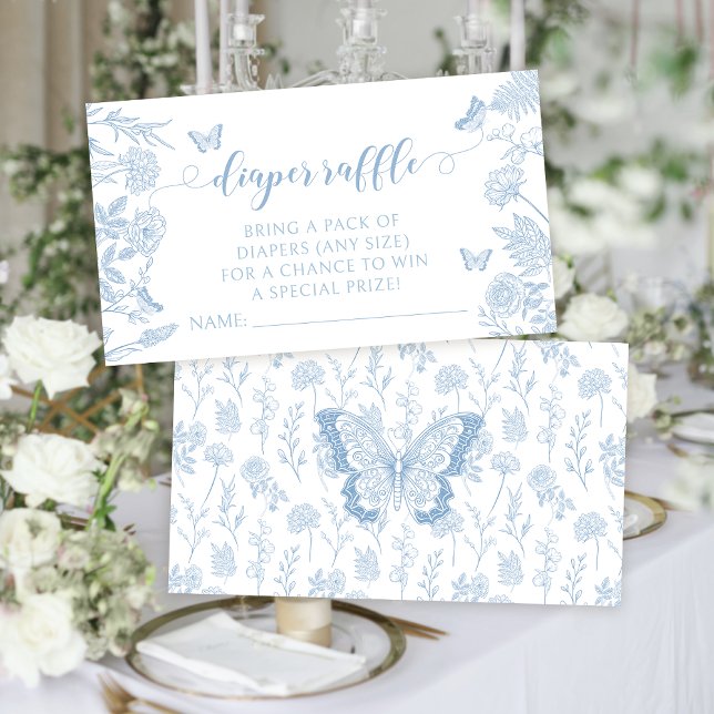 Little butterfly baby boy shower diaper raffle enclosure card (Creator Uploaded)