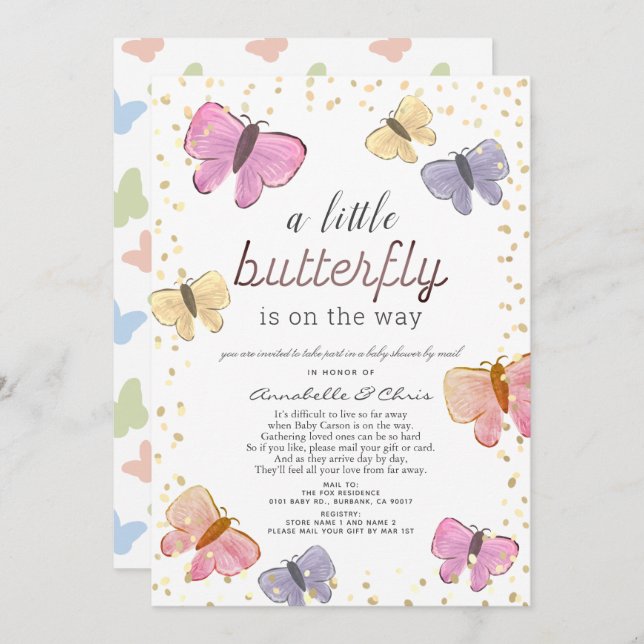Little Butterfly Baby Shower by Mail Invitation (Front/Back)