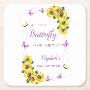 Little Butterfly Baby Shower Square Paper Coaster
