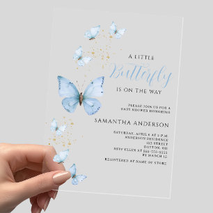 Little Butterfly Blue Boy Baby Shower Acrylic Invitations