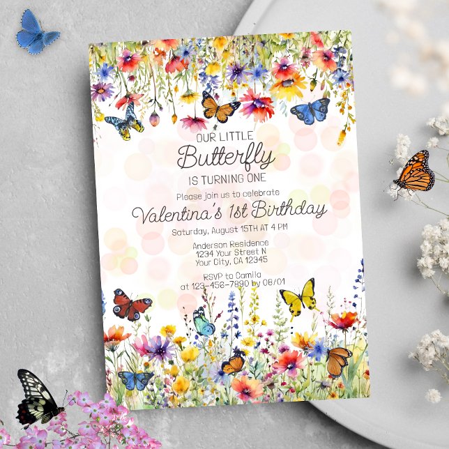 Little Butterfly Colourful Wildflowers Birthday Invitation (Creator Uploaded)