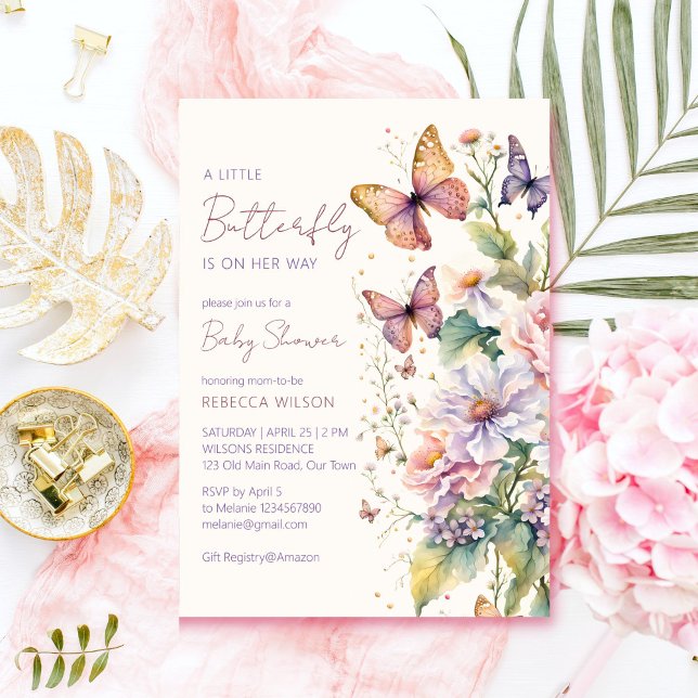 Little butterfly enchanted garden baby shower invitation (Little butterfly enchanted vintage garden baby shower editable template invitation digital download)