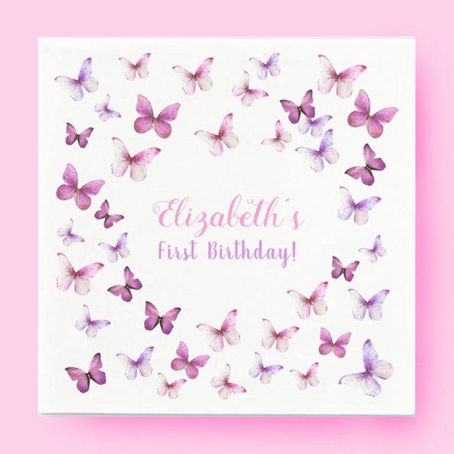 Little Butterfly First Birthday Baby Girl  Napkin (Creator Uploaded)
