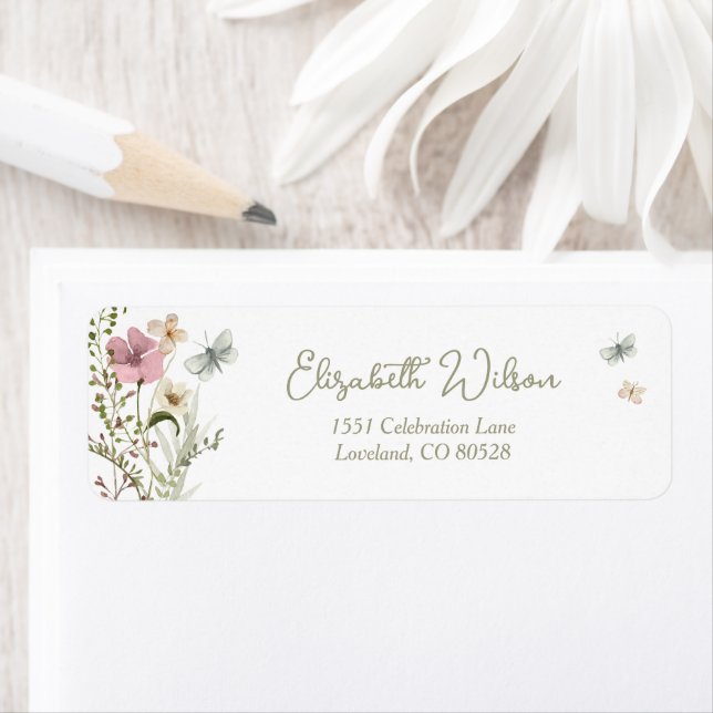Little Butterfly Floral Baby Shower Return Address Label (Insitu)