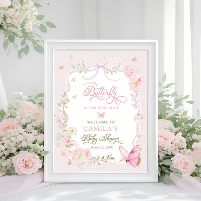 Little Butterfly Floral Girl Baby Shower Welcome  Poster (Creator Uploaded)