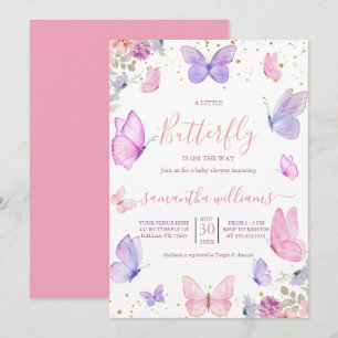 Little Butterfly Flowers Pink Purple Baby Shower Invitation
