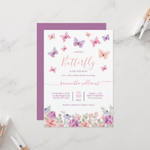 Little Butterfly Flowers Pink & Purple Baby Shower Invitation