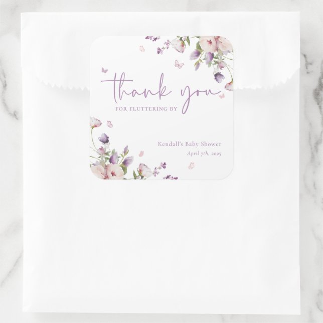 Little Butterfly Garden Baby Shower Thank You Square Sticker (Bag)