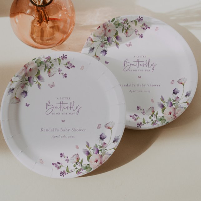 Little Butterfly Garden Floral Baby Shower Paper Plate (Creator Uploaded)