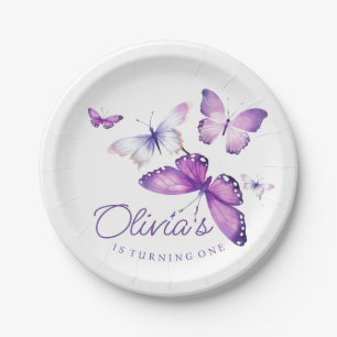 Little Butterfly Girl 1st Birthday Party Paper Plate