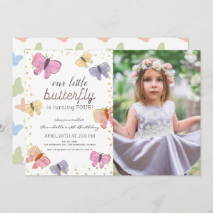 Little Butterfly Girl Birthday Photo Invitation