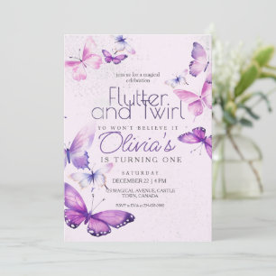 Little Butterfly Girls Pink 1st Birthday Party  Invitation