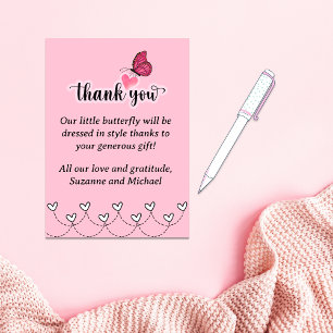 Little Butterfly Hearts Girl Baby Shower Thank You Card