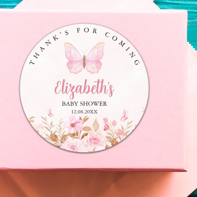 Little Butterfly is on the Way, Baby Shower  Classic Round Sticker (Creator Uploaded)