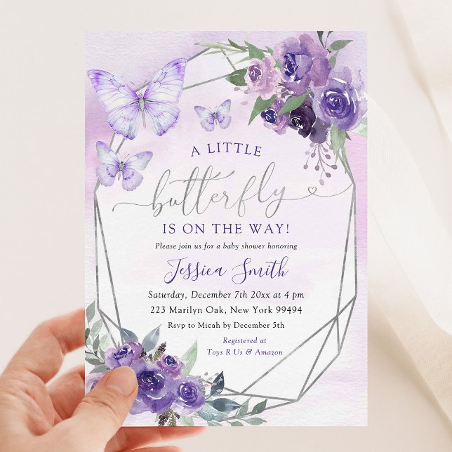 Little Butterfly Is On The Way Purple Baby Shower Invitation (Creator Uploaded)