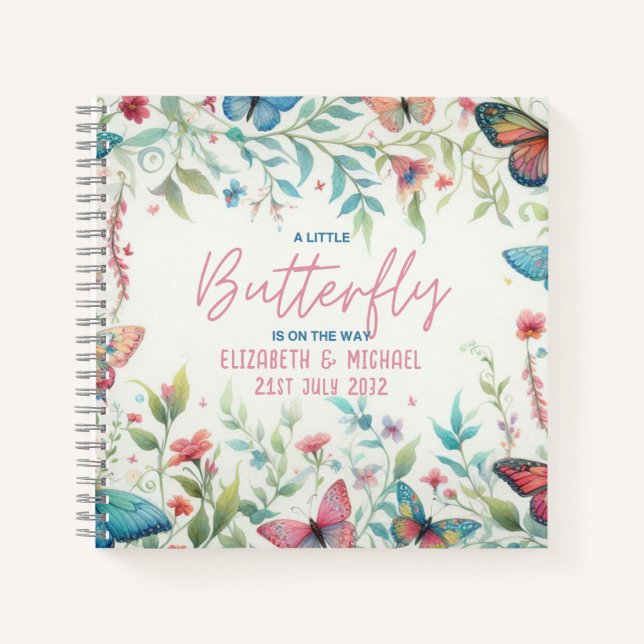 Little BUTTERFLY on the WAY Baby Girl Shower Notebook (Front)
