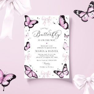 Little Butterfly Pink Bow Girl Baby Shower Invitation