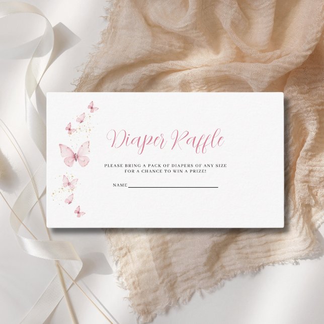 Little Butterfly Pink Diaper Raffle Baby Shower  Enclosure Card (Creator Uploaded)