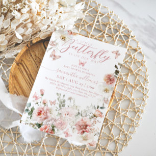 Little Butterfly Pink Floral Baby Girl Shower  Invitation