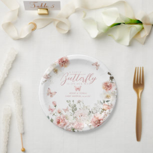 Little Butterfly Pink Floral Baby Girl Shower  Paper Plate