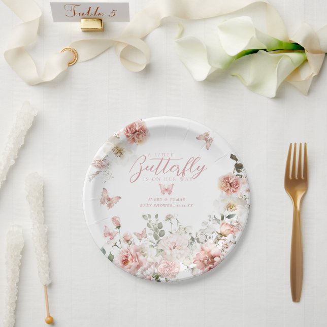 Little Butterfly Pink Floral Baby Girl Shower  Paper Plate (Wedding)