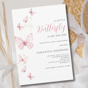 Little Butterfly Pink Girl Baby Shower  Invitation
