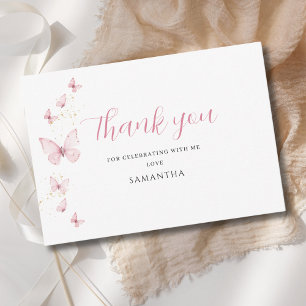 Little Butterfly Pink Girl Baby Shower  Thank You Card