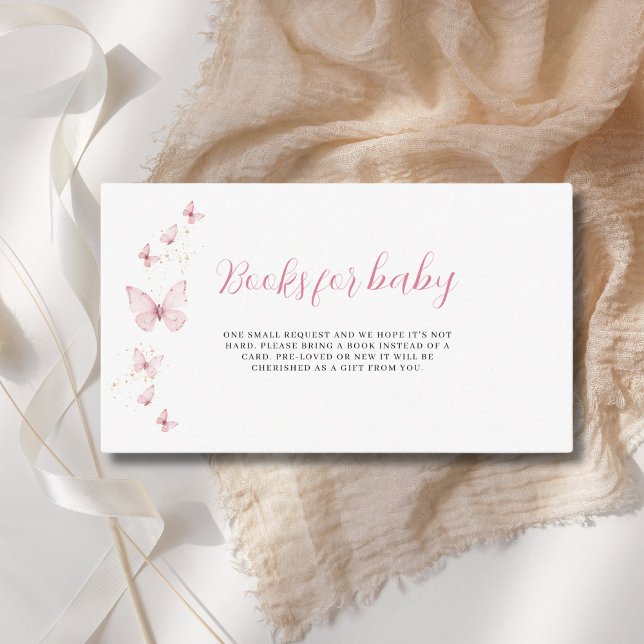 Little Butterfly Pink Girl Books For Baby Shower  Enclosure Card (Creator Uploaded)