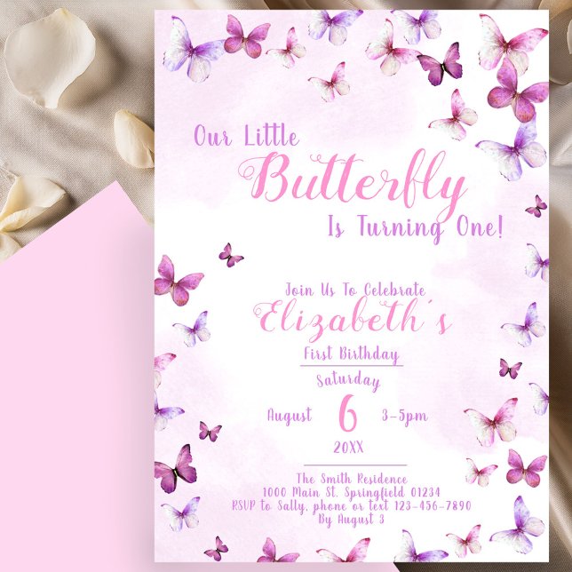 Little Butterfly Pink Girl First Birthday Invitation (Creator Uploaded)