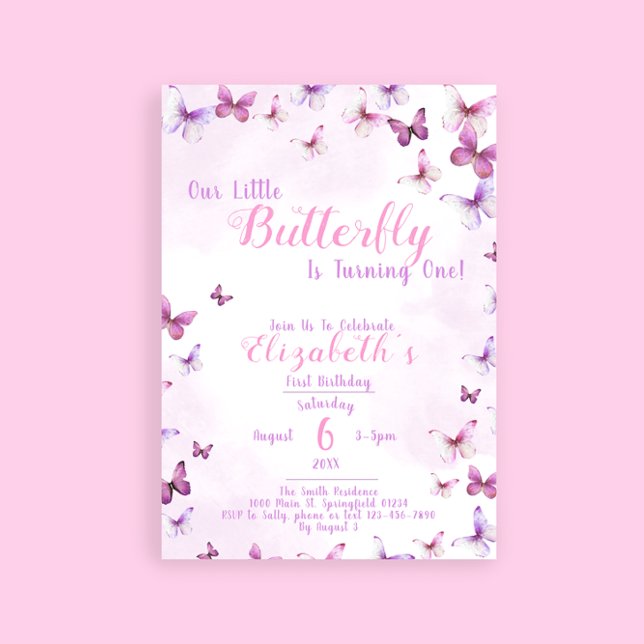 Little Butterfly Pink Girl First Birthday Invitation (Creator Uploaded)