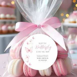 Little Butterfly Pink Girl Watercolor Baby Shower  Classic Round Sticker