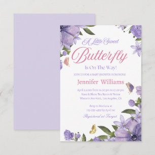 little butterfly pink purple floral baby shower  invitation
