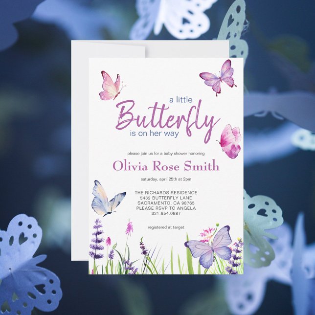 Little Butterfly Pink Purple Girl Baby Shower Invitation (Creator Uploaded)